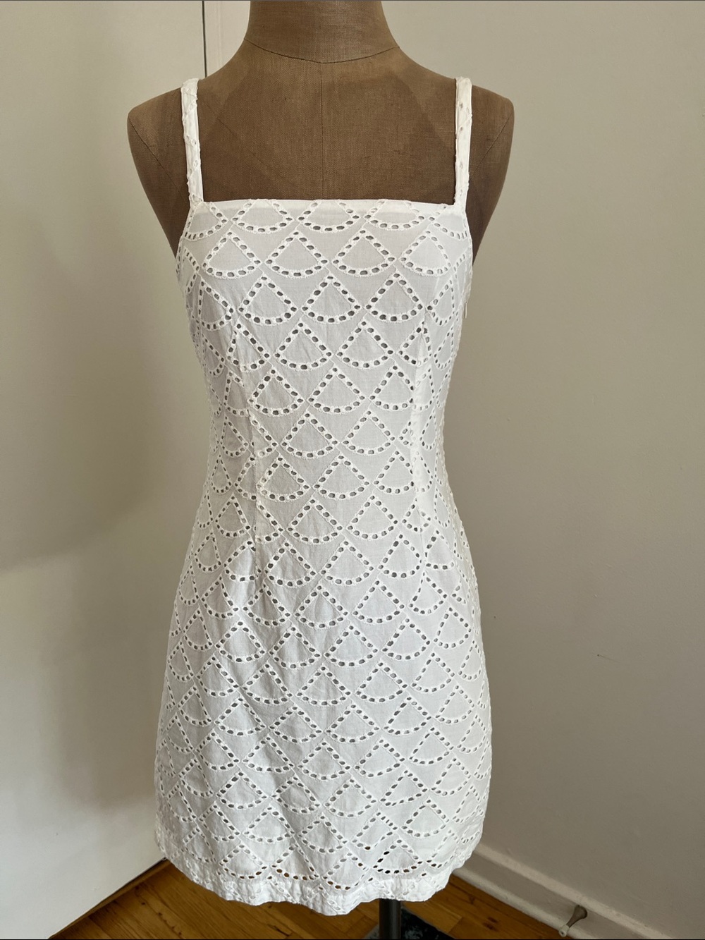 Urban Outfitters White Eyelet Mini Dress with Square Neckline